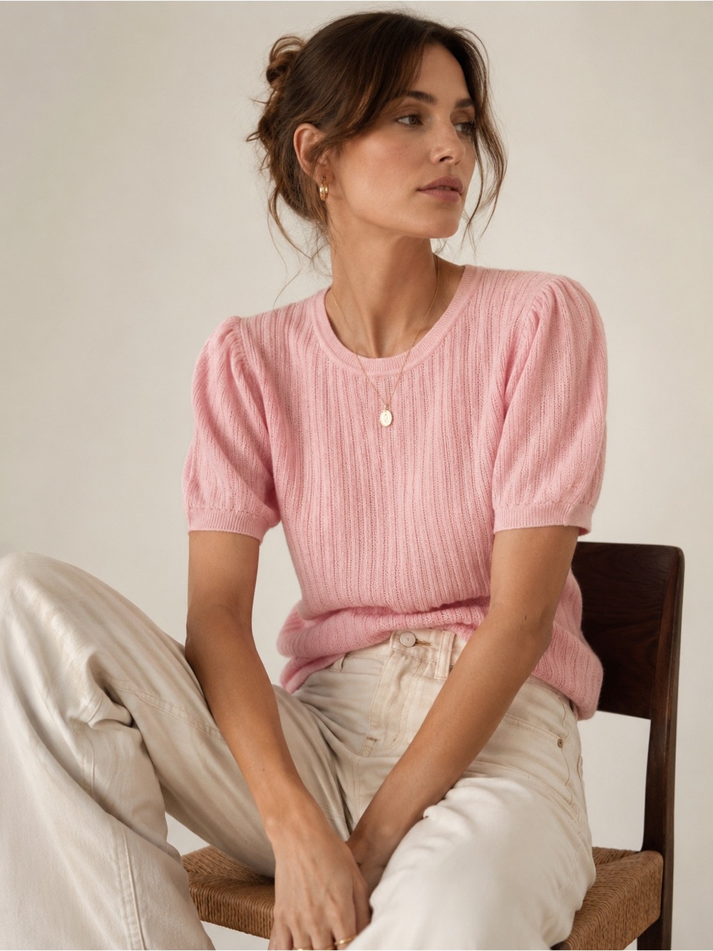 Joie Extra Fine Merino Wool Pink Puff Sleeve Sweater | Size M